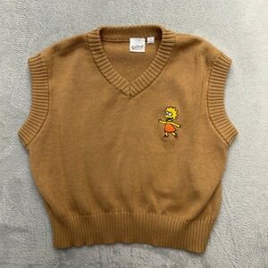 The Simpsons Sweater Vest Women XS Tan Lisa Simpson Embroidered V-Neck Knit Top